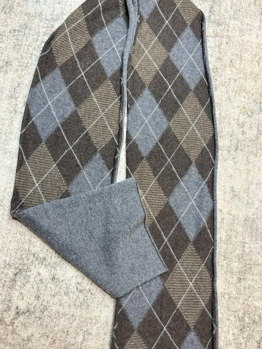 Cashmere Scarf Gray Brown Blue Diamond Argyle Preppy Cozy Classic Academia Cozy